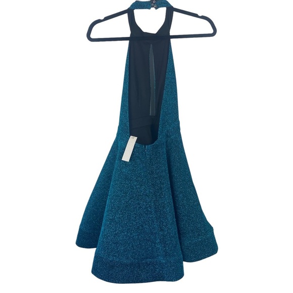 Luxxel Sz S Women's Blue‎ Sparkle Halter Open Back Flared Skirt Dress NWT - Picture 7 of 13